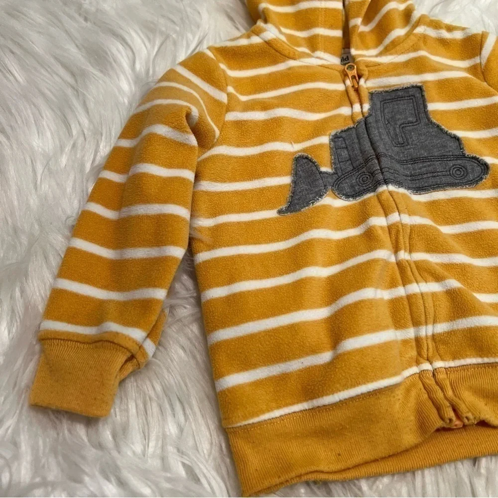 Child of Mine by Carter's Baby Sz 12 Months Fleece Hoodie Yellow Stripe Tractor